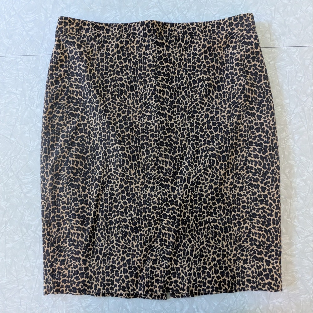 J.Crew Leopard Cheetah Print Pencil Skirt Brown Tan Animal Stretch Cotton Size 8